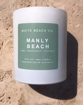 Manly Beach Soy Candle with Green label by White Beach Co.