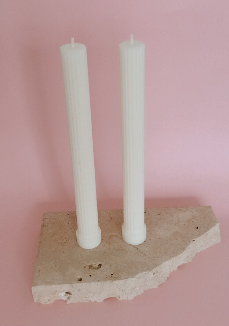 Ribbed Pillar Candle Pair By White Beach Co.