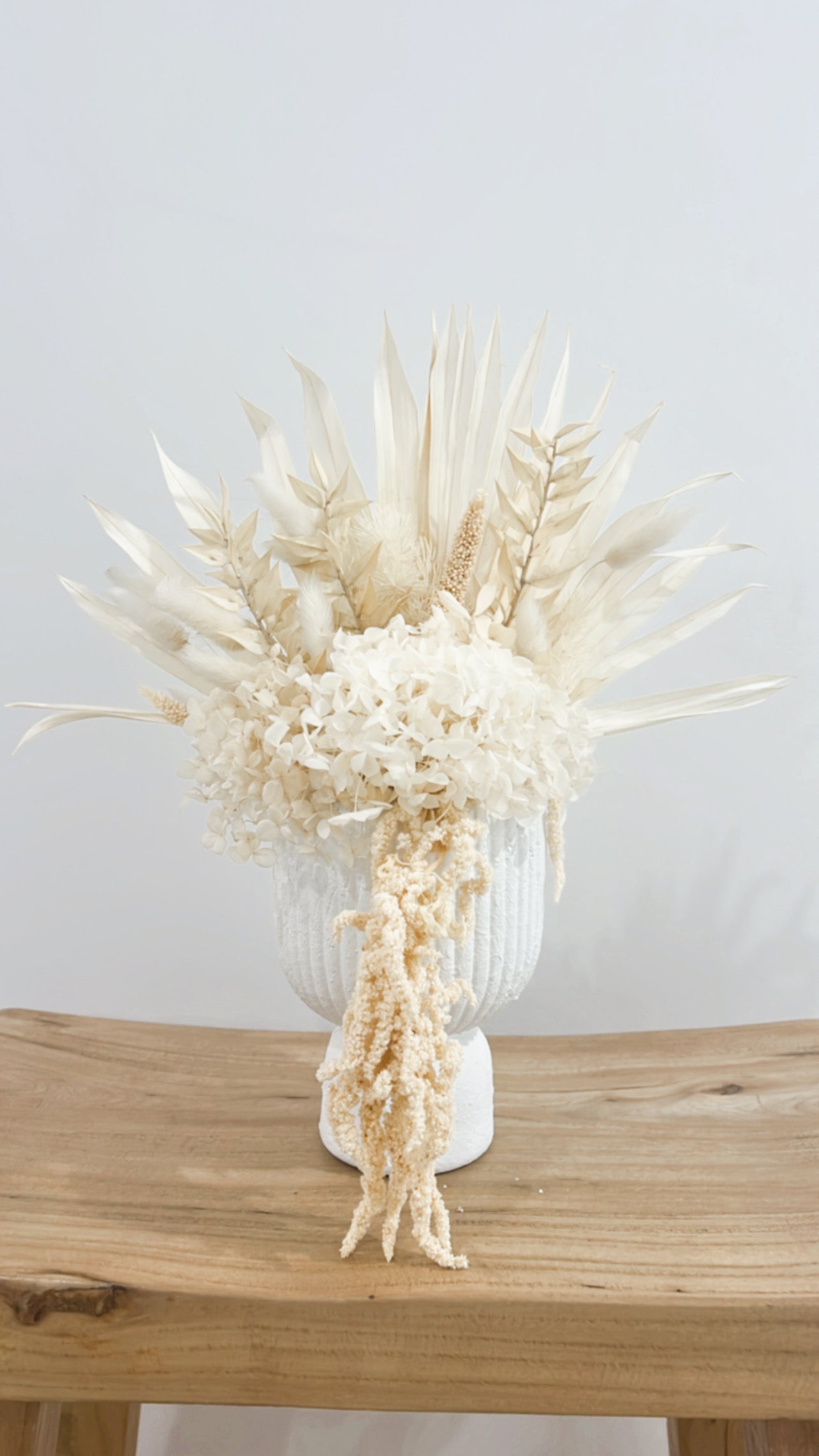 Dried Flowers White Arrangement with Handmade Vase